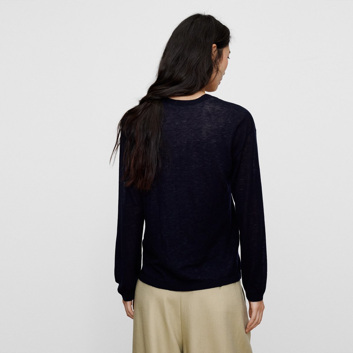 Pull en laine mérinos à double couche bleu/blanc, ADOLFO DOMINGUEZ
