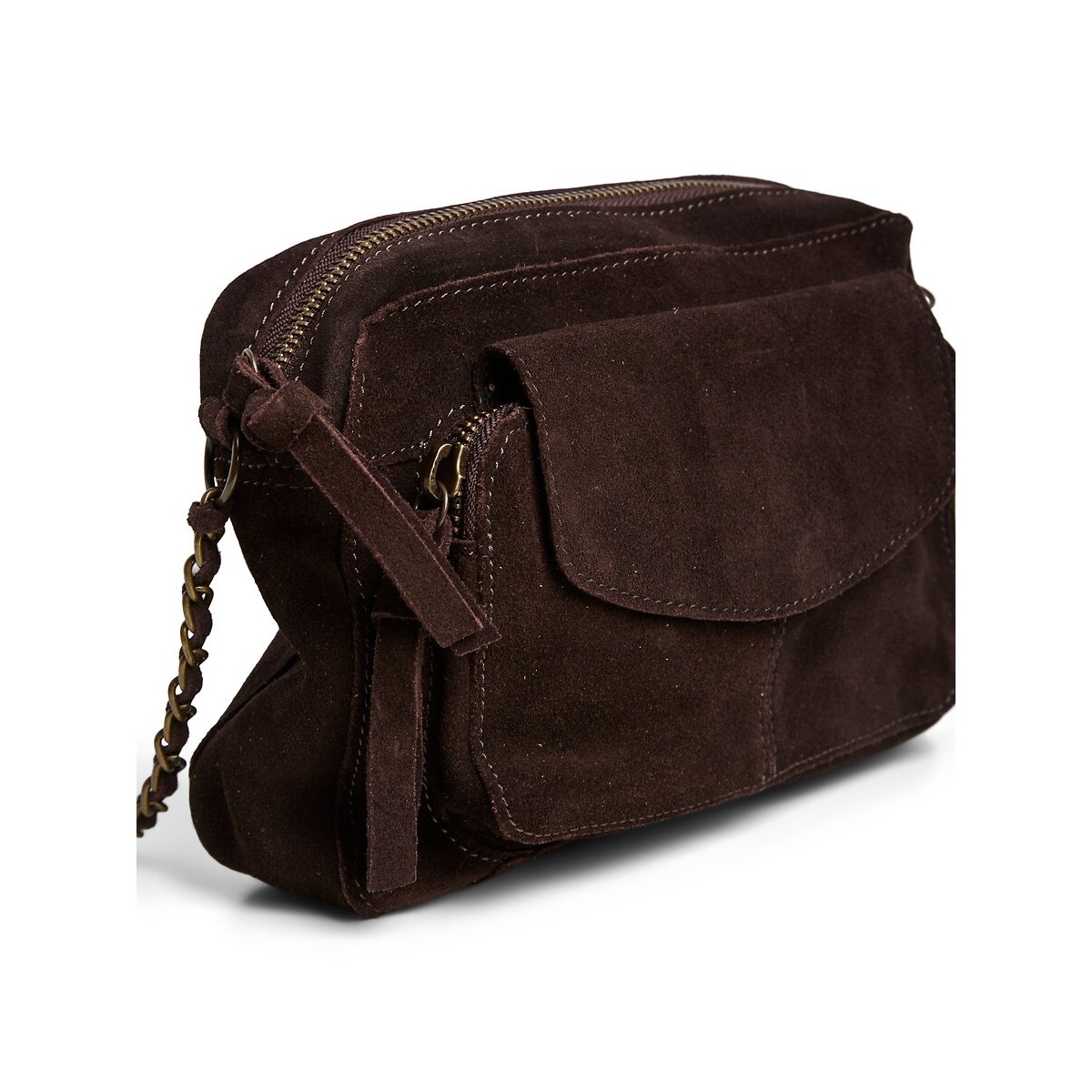 Naina Small Suede Handbag dark brown, PIECES