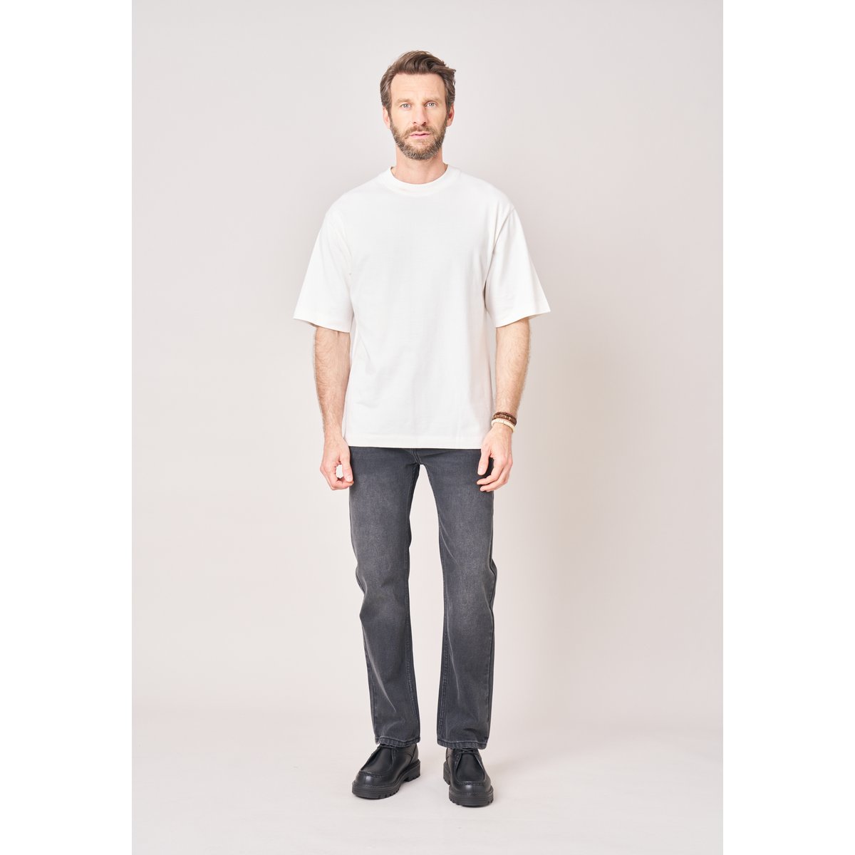 Jean straight homme en coton noir délavé SAUL gris foncé délavé, DEELUXE