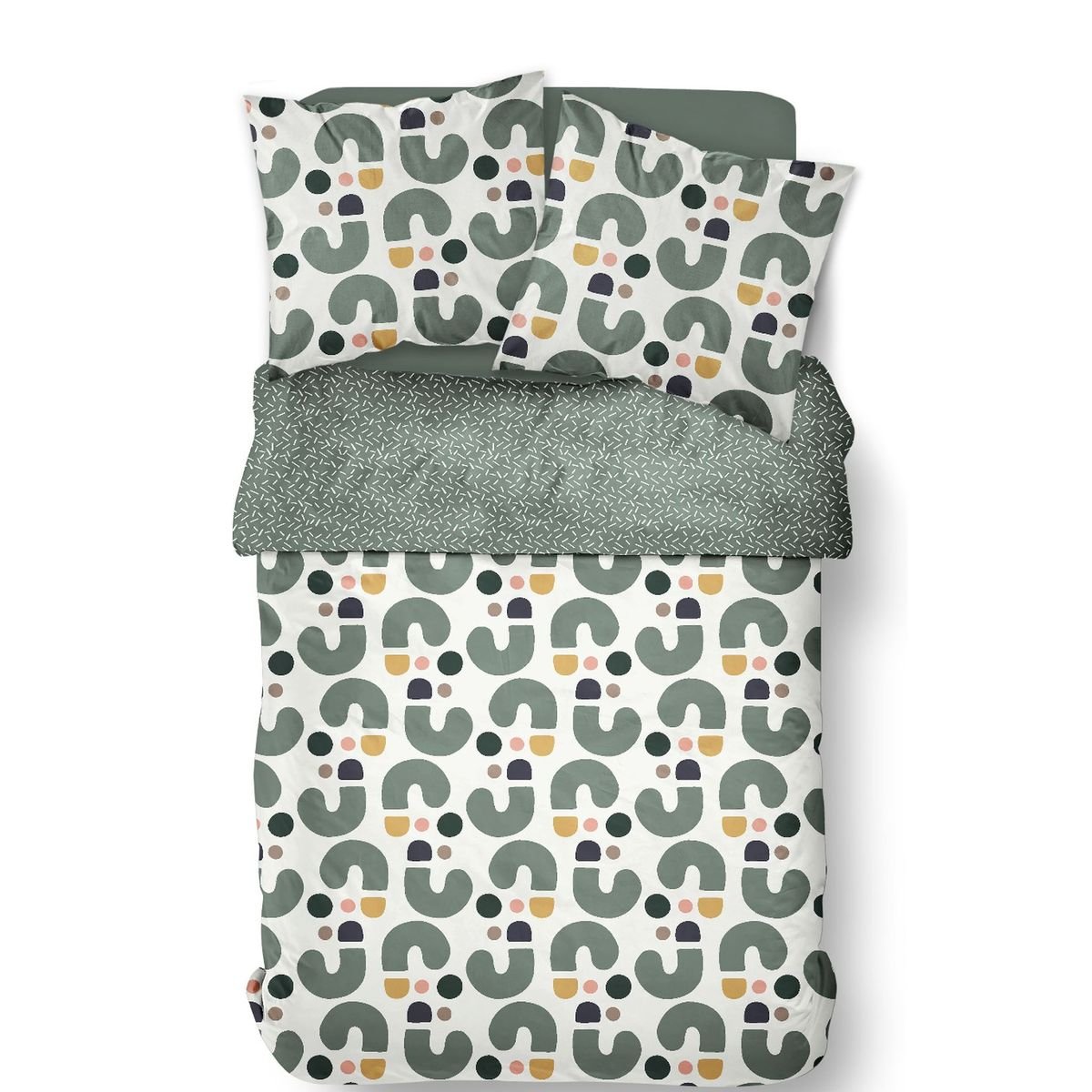 Parure de lit imprimé Graphique coton SUNSHINE KALI vert, TODAY