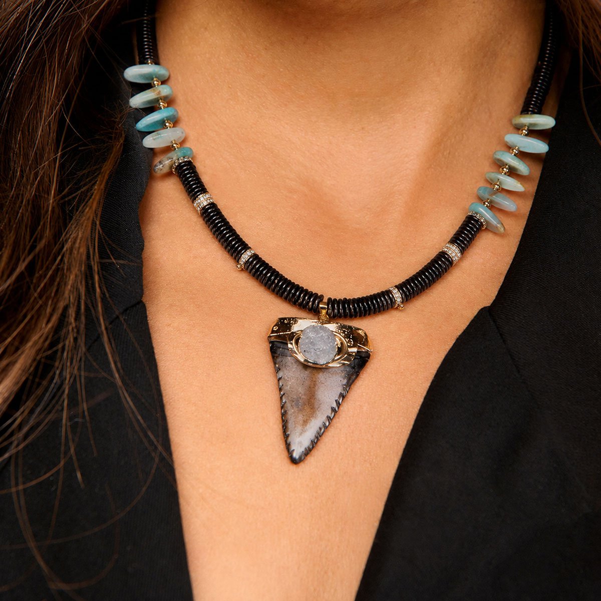 Collier perles et pierres SANAKO noir, HIPANEMA