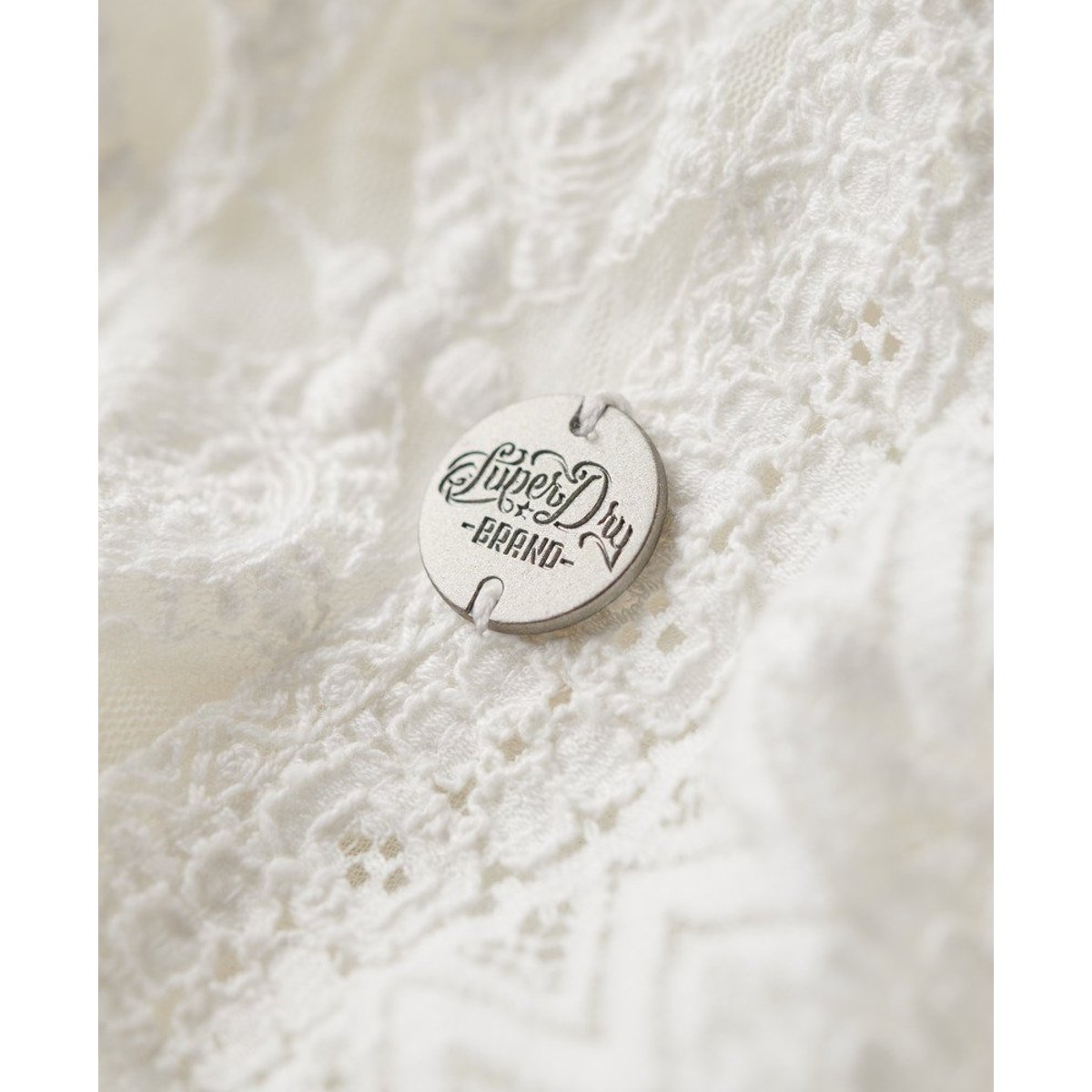 Robe mi-longue en dentelle blanc cassé, SUPERDRY