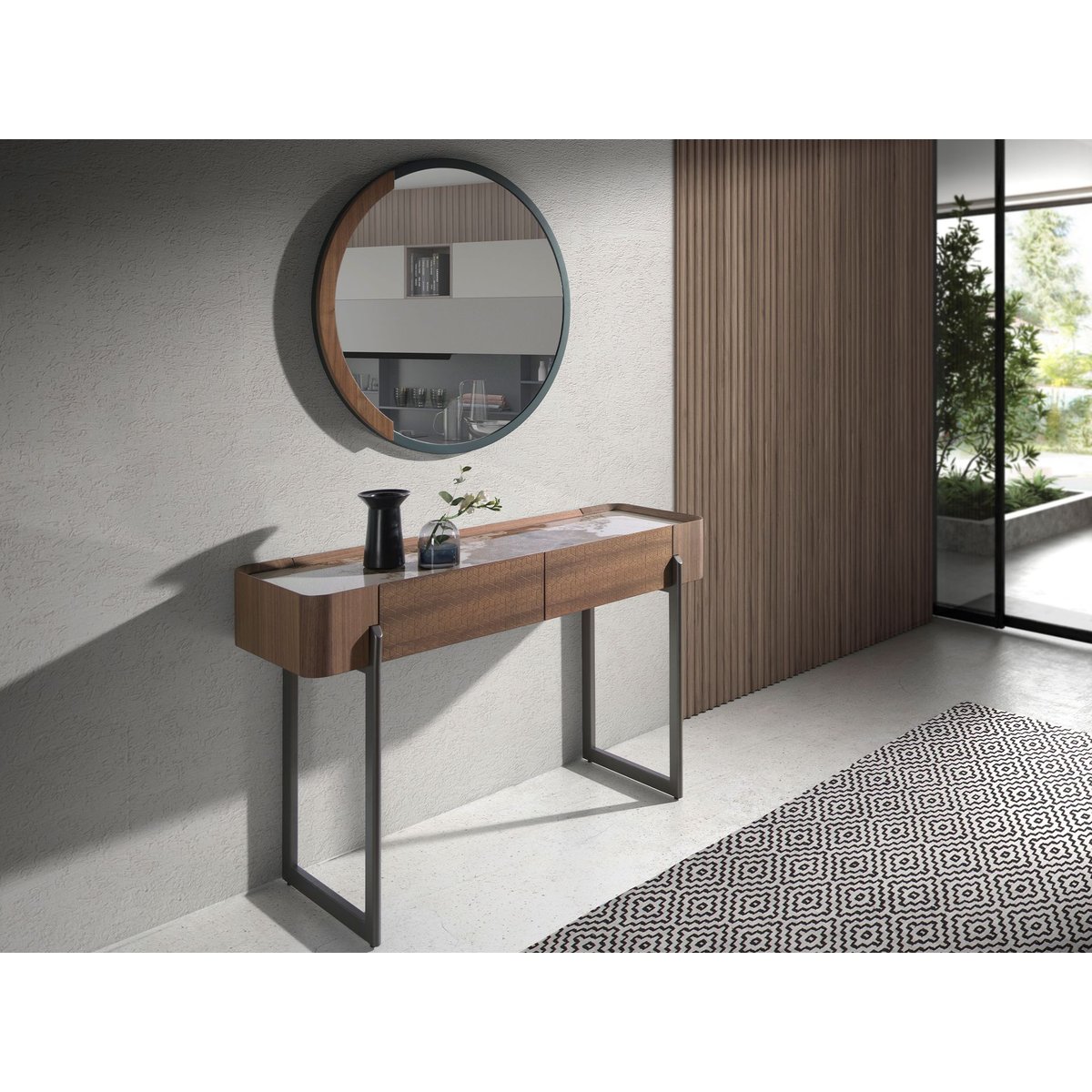 Miroir mural rond bois noyer | noir, ANGEL CERDA