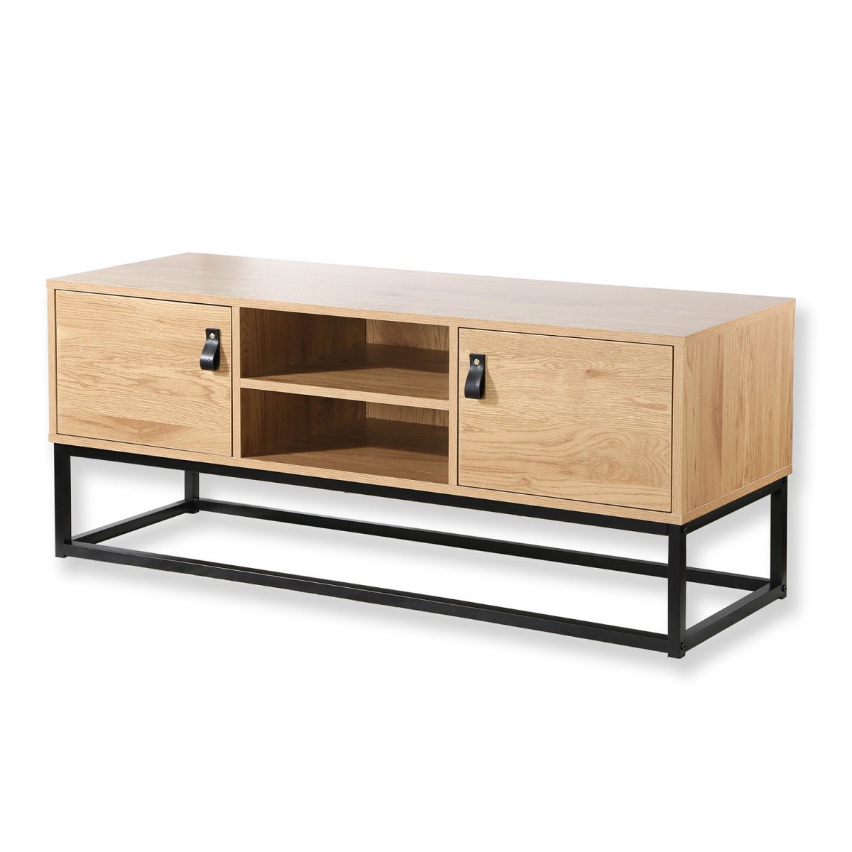 Meuble TV Décor Chêne 2 Portes 2 Niches L120 cm - JILL bois foncé, CALICOSY