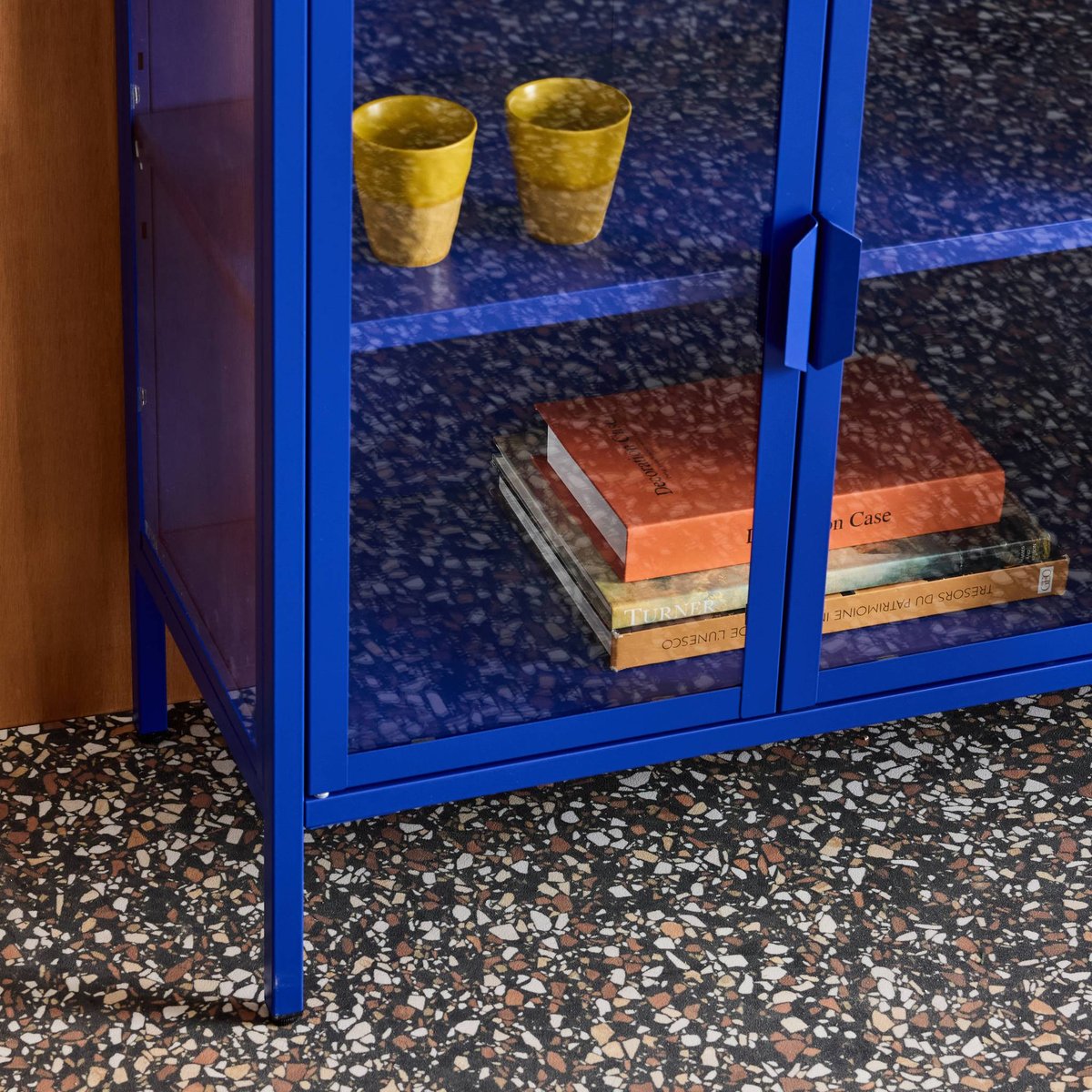 Buffet industriel métal et verre trempé 3 portes 100cm ARKANSAS bleu, SWEEEK