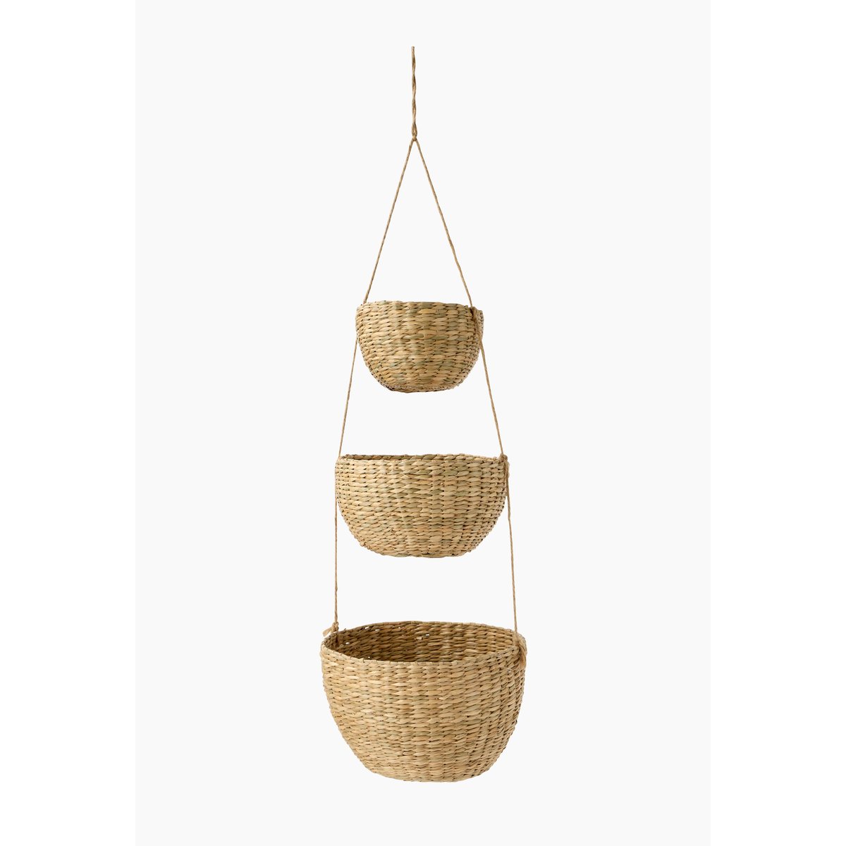 Trois paniers suspendus, 12X8cm/17X10cm/20X13cm, en jonc de mer naturel, MONOPRIX