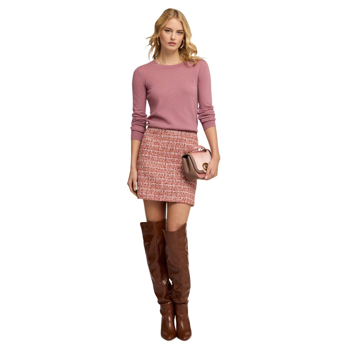 Pull en cachemire avec manches côtelées beige, MOTIVI