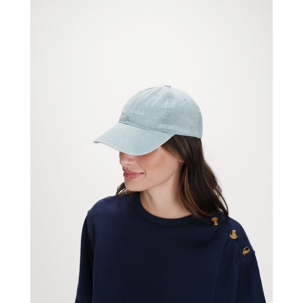 Casquette en coton réglable brodée devant skyblue Slimane skyblue, GRACE & MILA