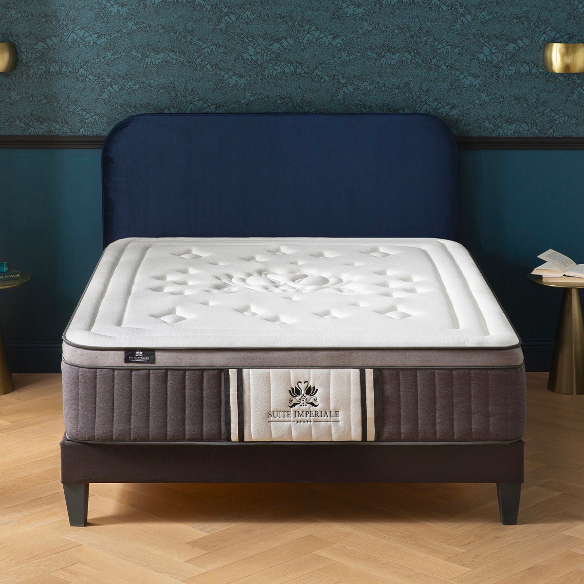 Ensemble Suite Impériale 140x190 cm Matelas Ressorts ensachés + Sommier Bois couleur unique, BELLECOUR