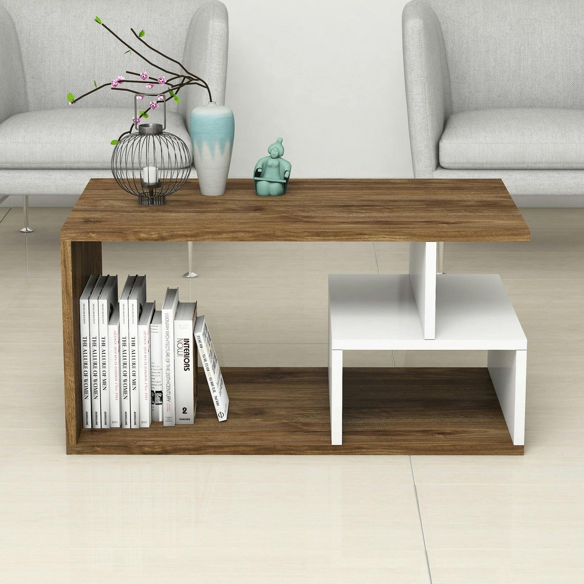 Table basse rangements ouverts MARFA blanc, PIER IMPORT