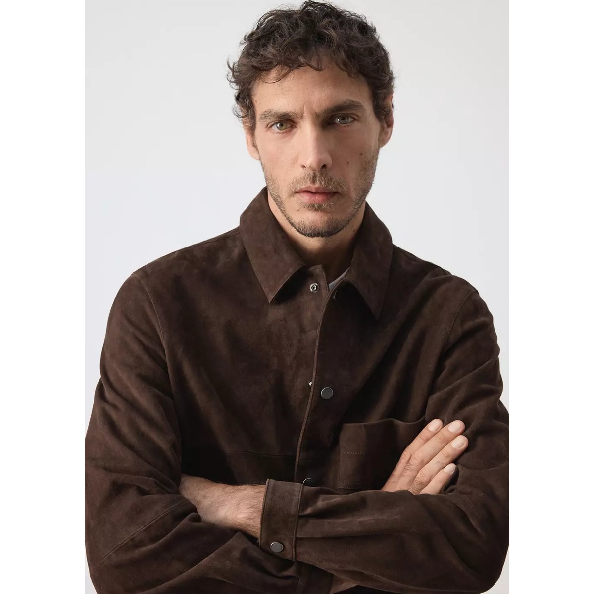 Blouson en cuir poche marron, MANGO MAN