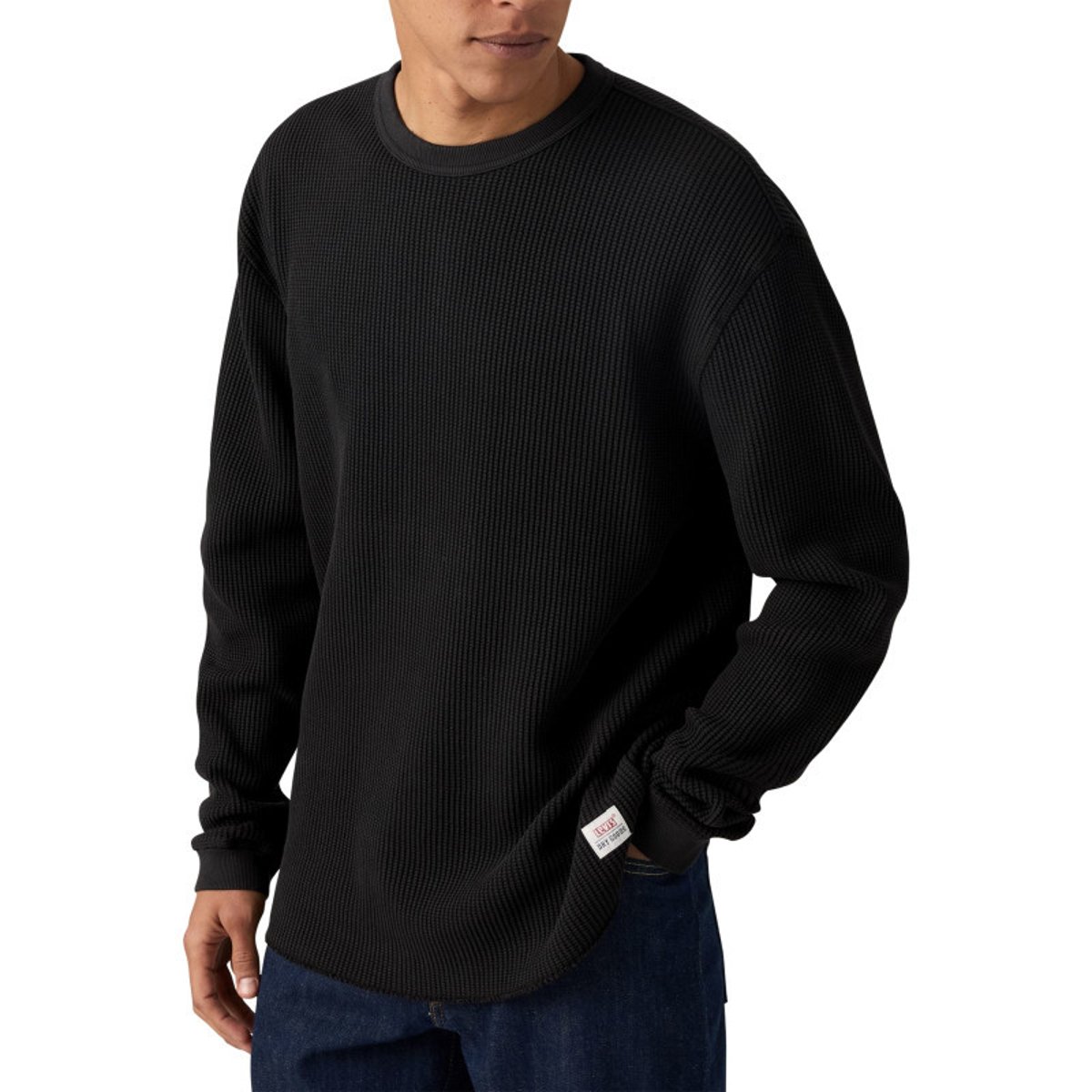 Pull en coton anthracite en maille effet gaufrée pourvu d'une coupe droite anthracite, LEVI'S