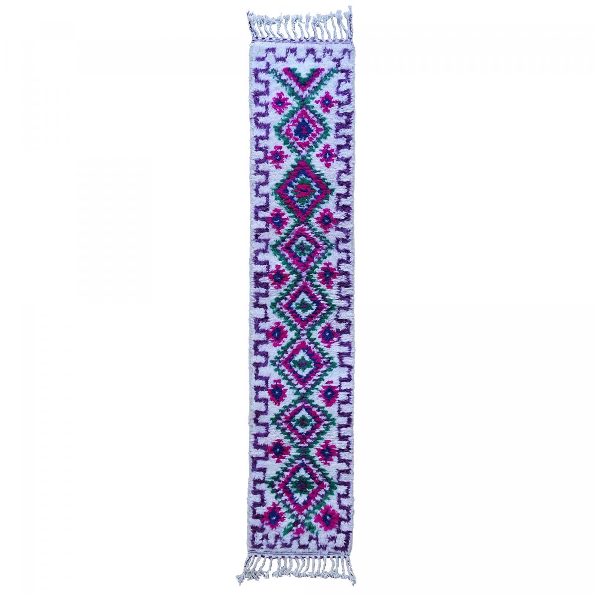 Authentique tapis berbère fait à la main en laine BENI OUARAIN DL écru, rose, vert, UN AMOUR DE TAPIS