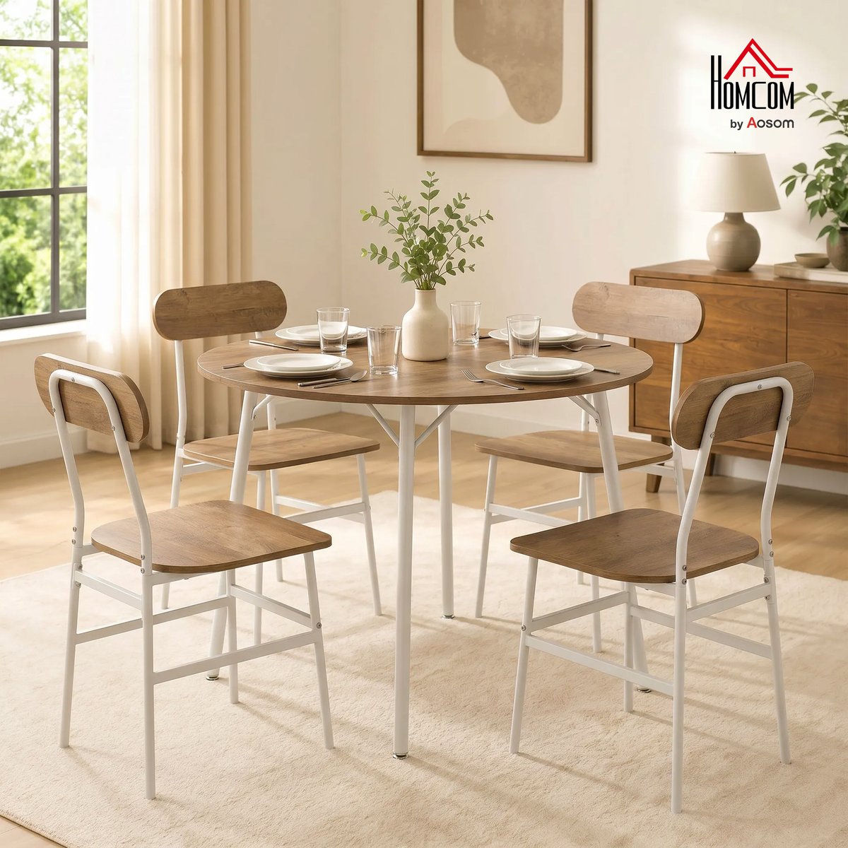 Ensemble de table à manger Panneau de bois naturel et blanc, HOMCOM