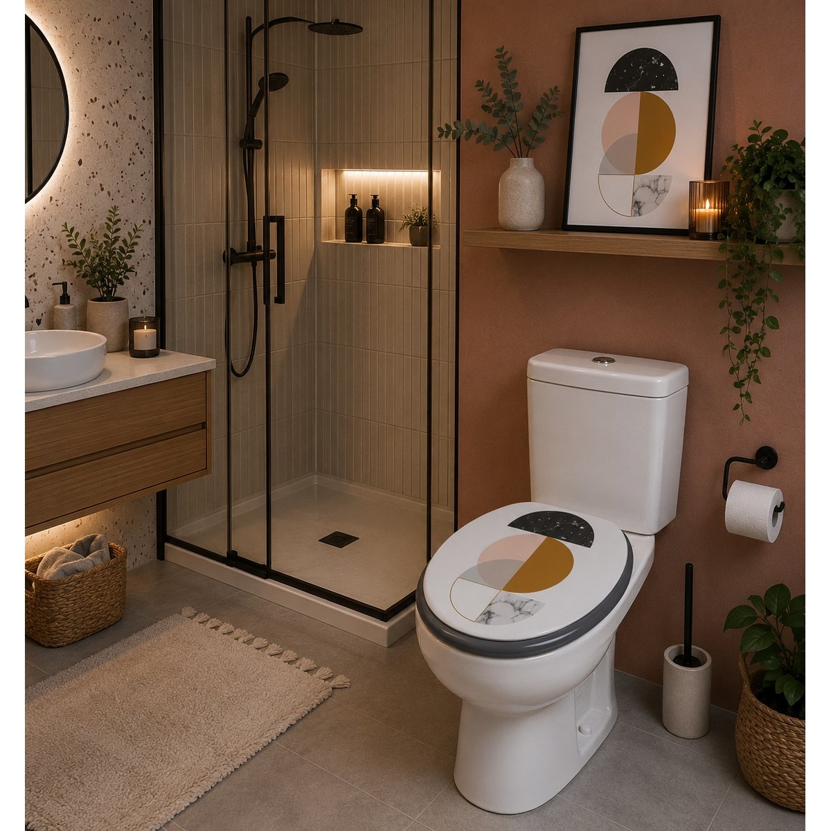 Abattant WC Géométrique Effet Marbre 47 x 37 cm blanc, EDEN