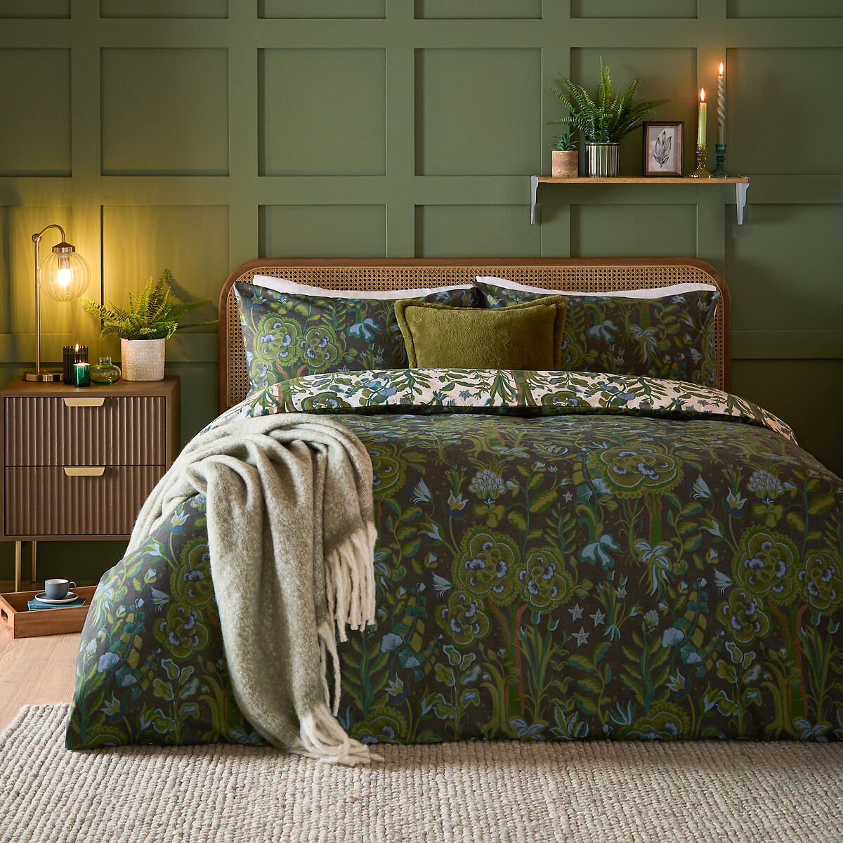 Garden of Wonder Reversible Duvet Cover and Pillowcase Set green, FURN.