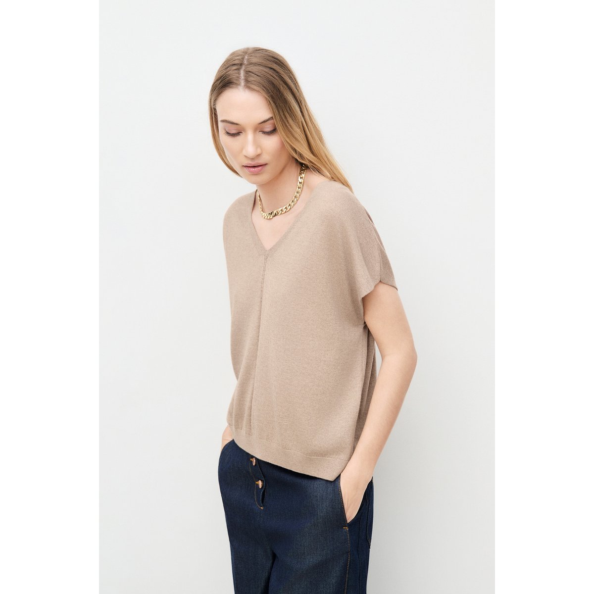 Pull ample col v MRACHEL marron clair, CAROLL