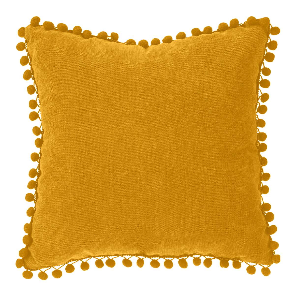 Coussin déhoussable à pompons MEMORIES ocre, ATMOSPHERA