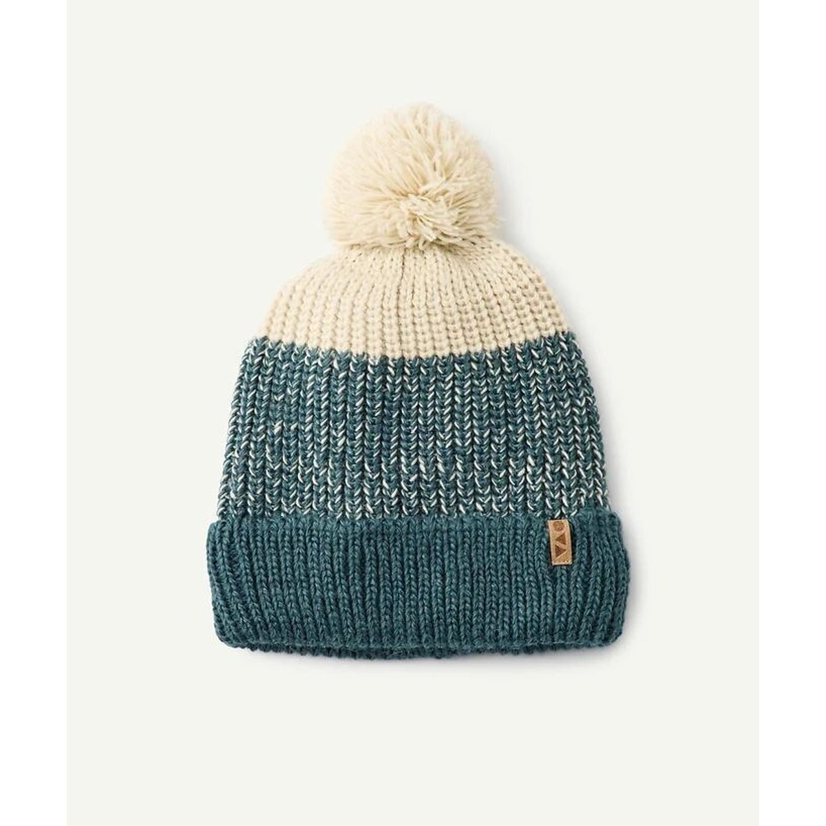 Bonnet à revers et pompon bleu/écru, TAPE A L'OEIL