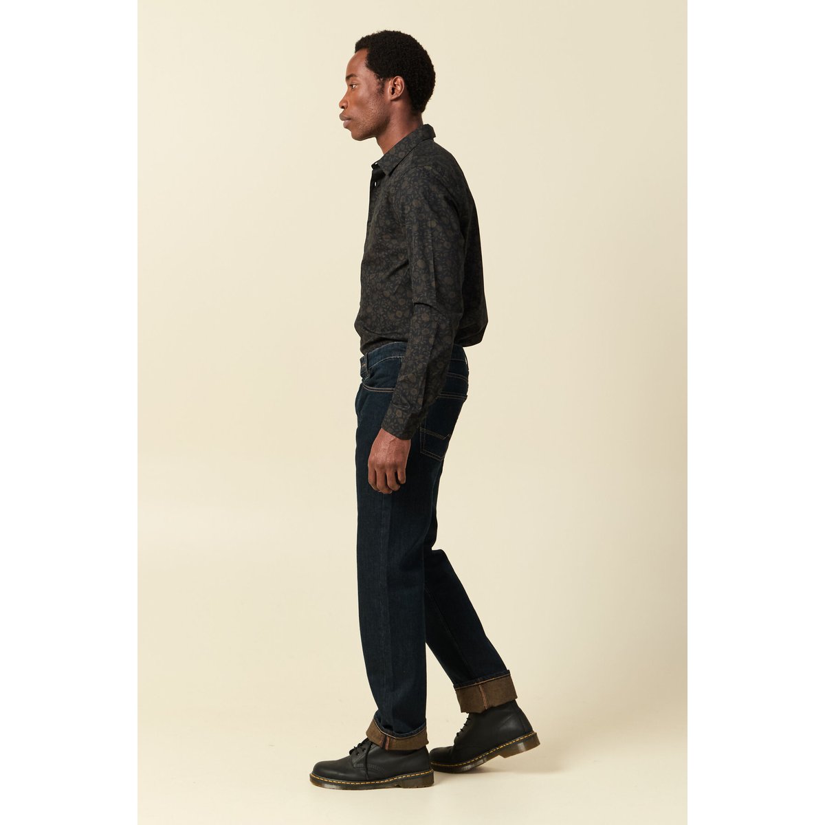 Chemise manches longues en coton noir, BONOBO