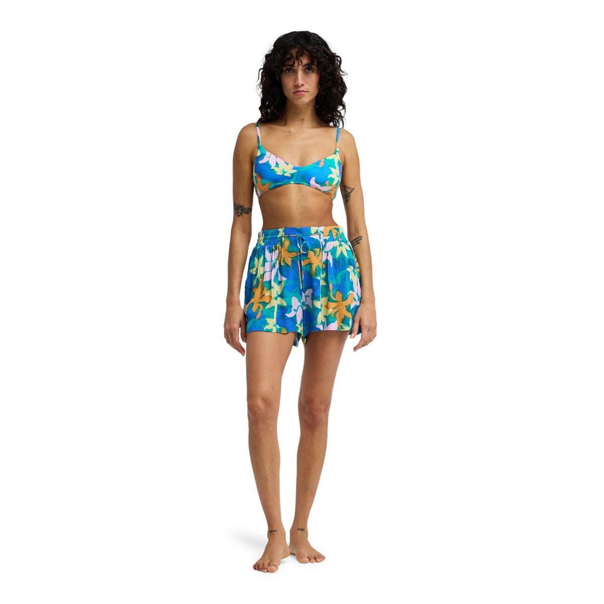 Short taille haute ON HOLIDAYS bleu agua flores, BILLABONG