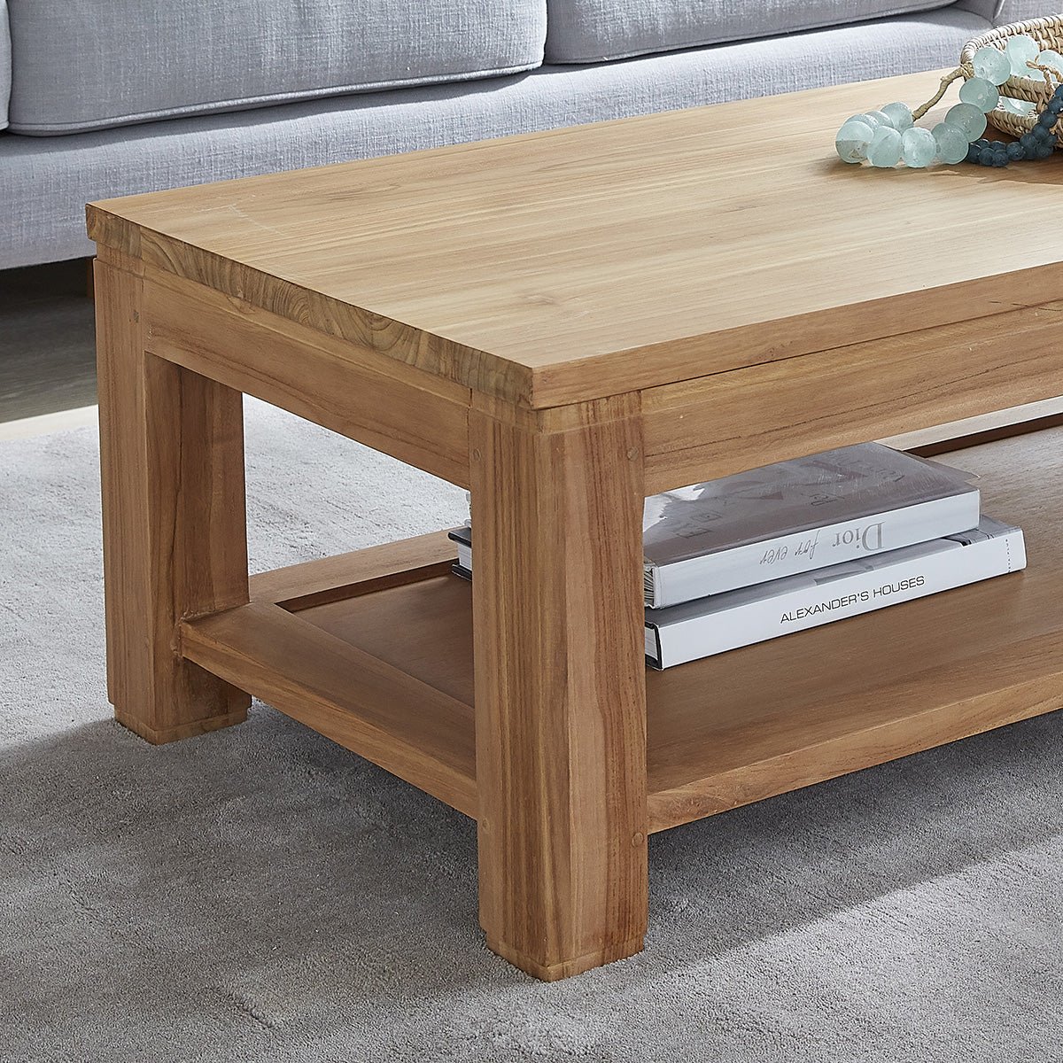 Table basse en teck massif 120 cm double plateau BOSTON naturel, BERAH GETAH