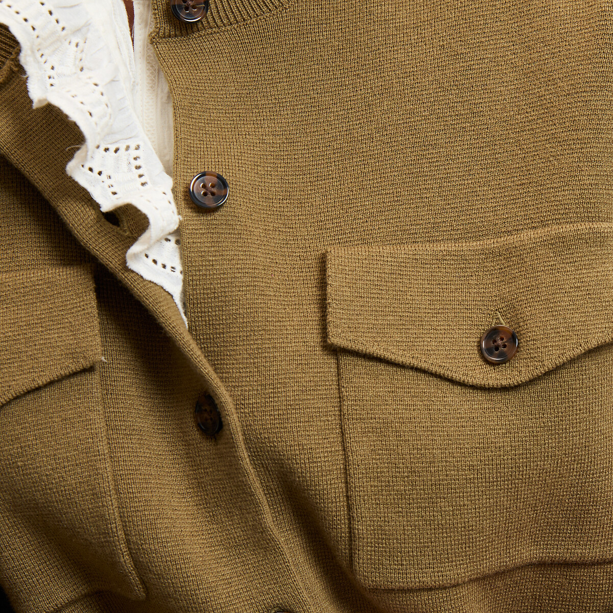 Cardigan en maille milano laine et coton vert kaki, LA REDOUTE COLLECTIONS