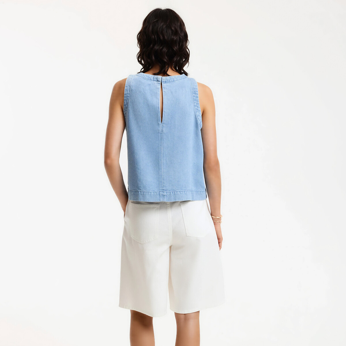 Top sans manches col rond en denim bleu bleach, LA REDOUTE COLLECTIONS
