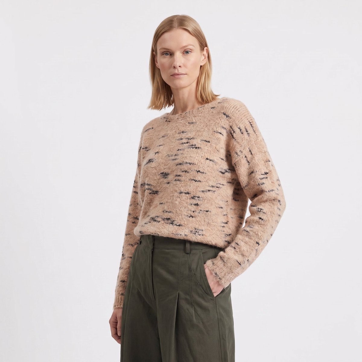 Pull dos plongeant col rond manches longues FLIANE beige, ARTLOVE