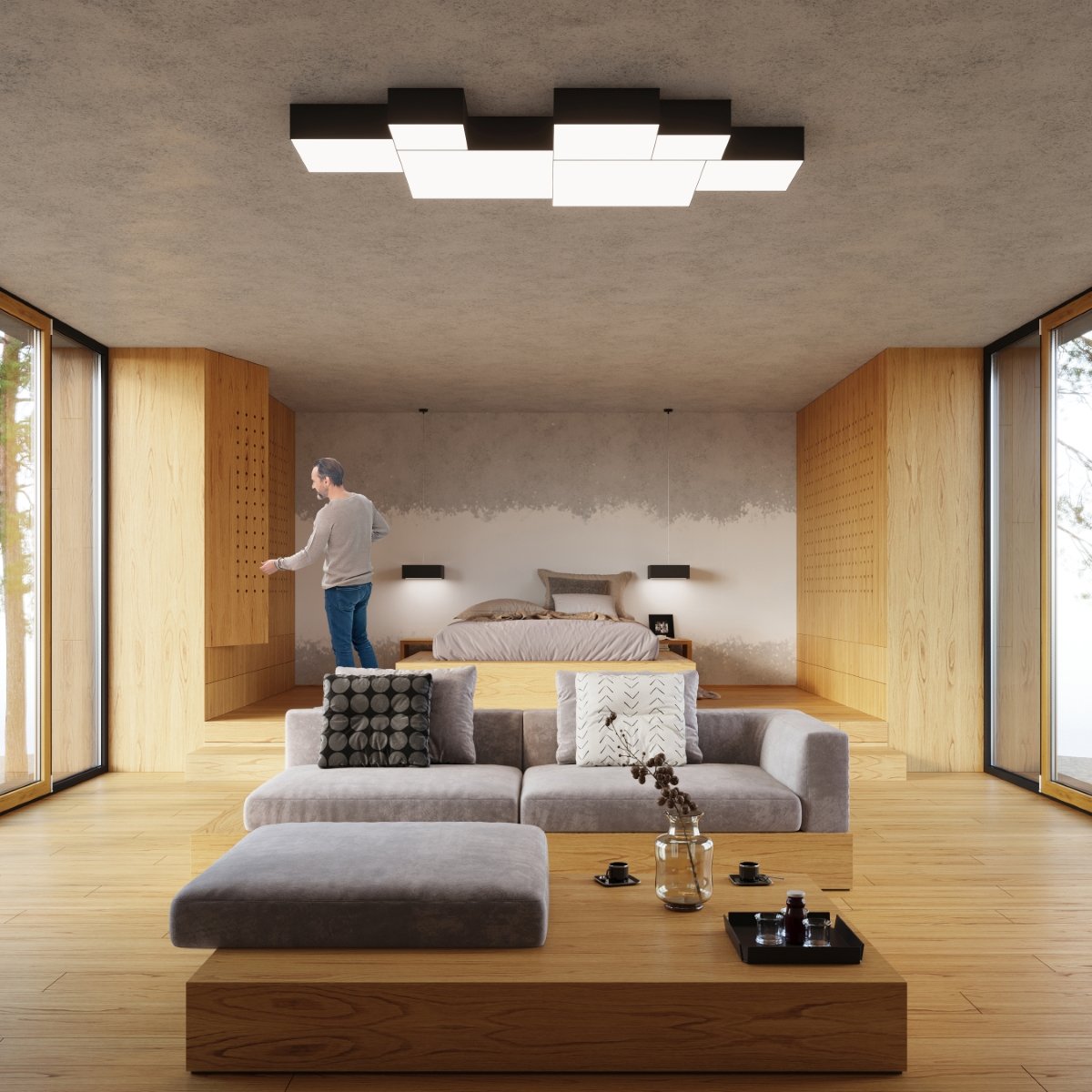 Plafonnier PVC Noir E27 4 Horus noir, EDEN