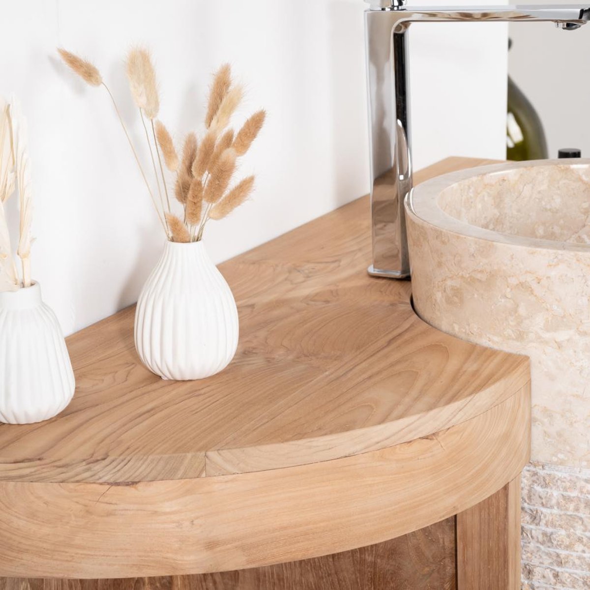 Meuble + vasque en teck rectangle 120cm FLORENCE crème, WANDA COLLECTION