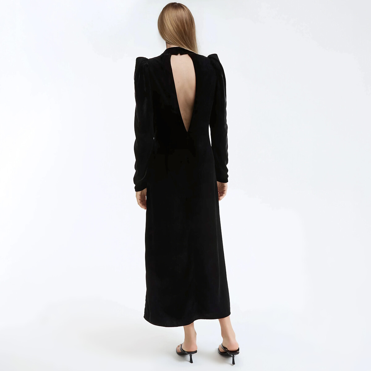 Flared Velour Maxi Dress with Long Sleeves black, LA REDOUTE COLLECTIONS