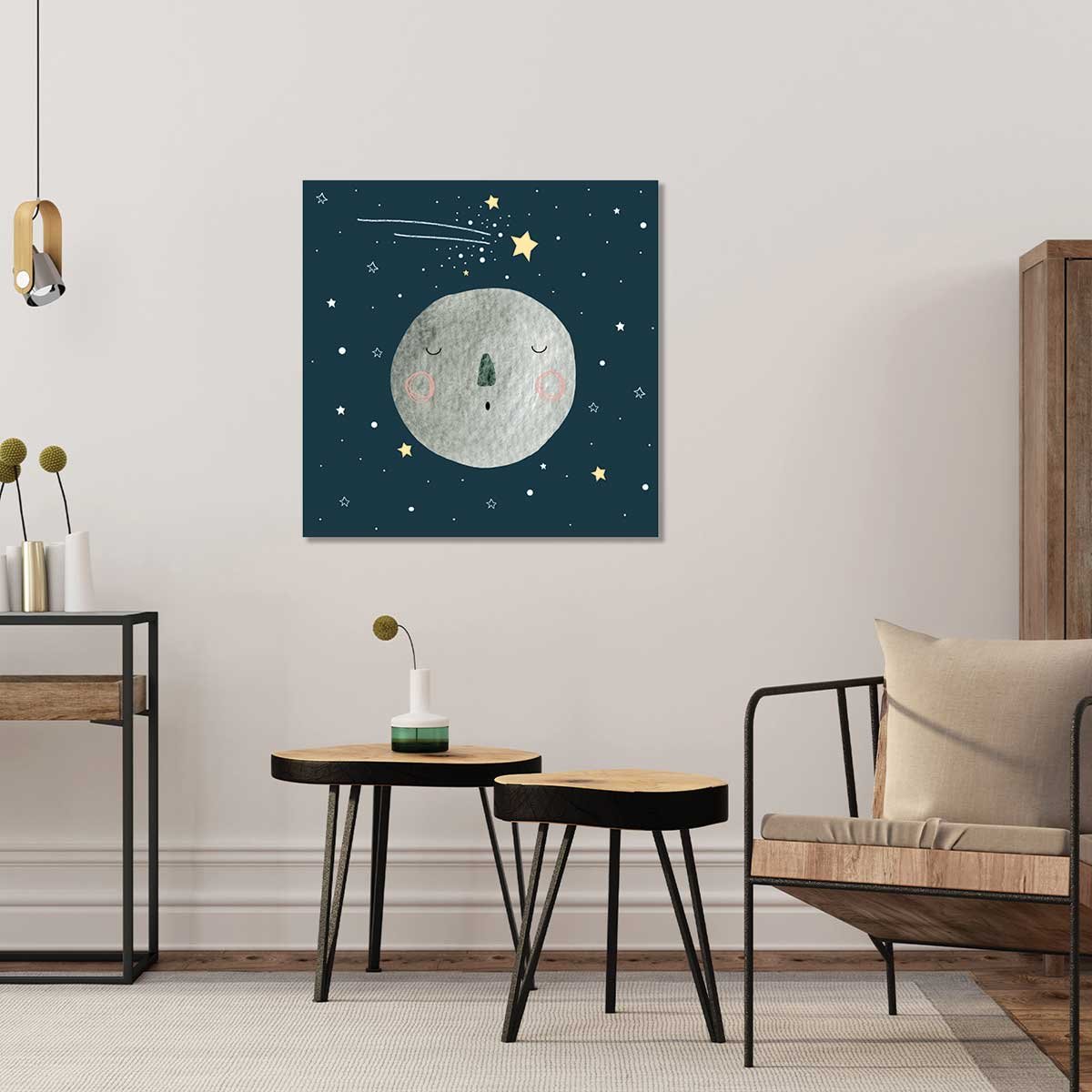Tableau gris lune pour enfant toile imprimée, HEXOA
