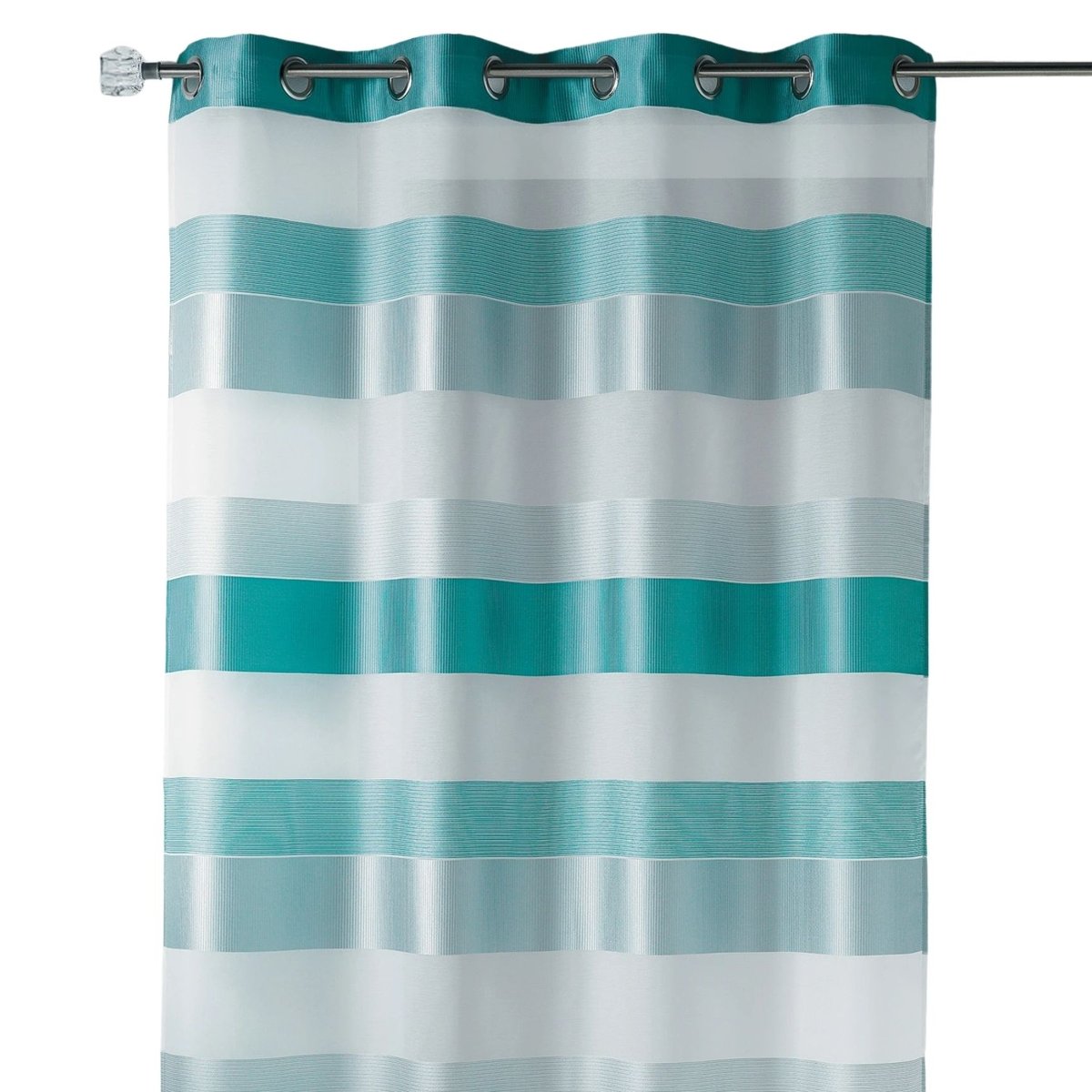Voilage à rayures horizontales tissées et bandes en satin bleu azur, HOME MAISON