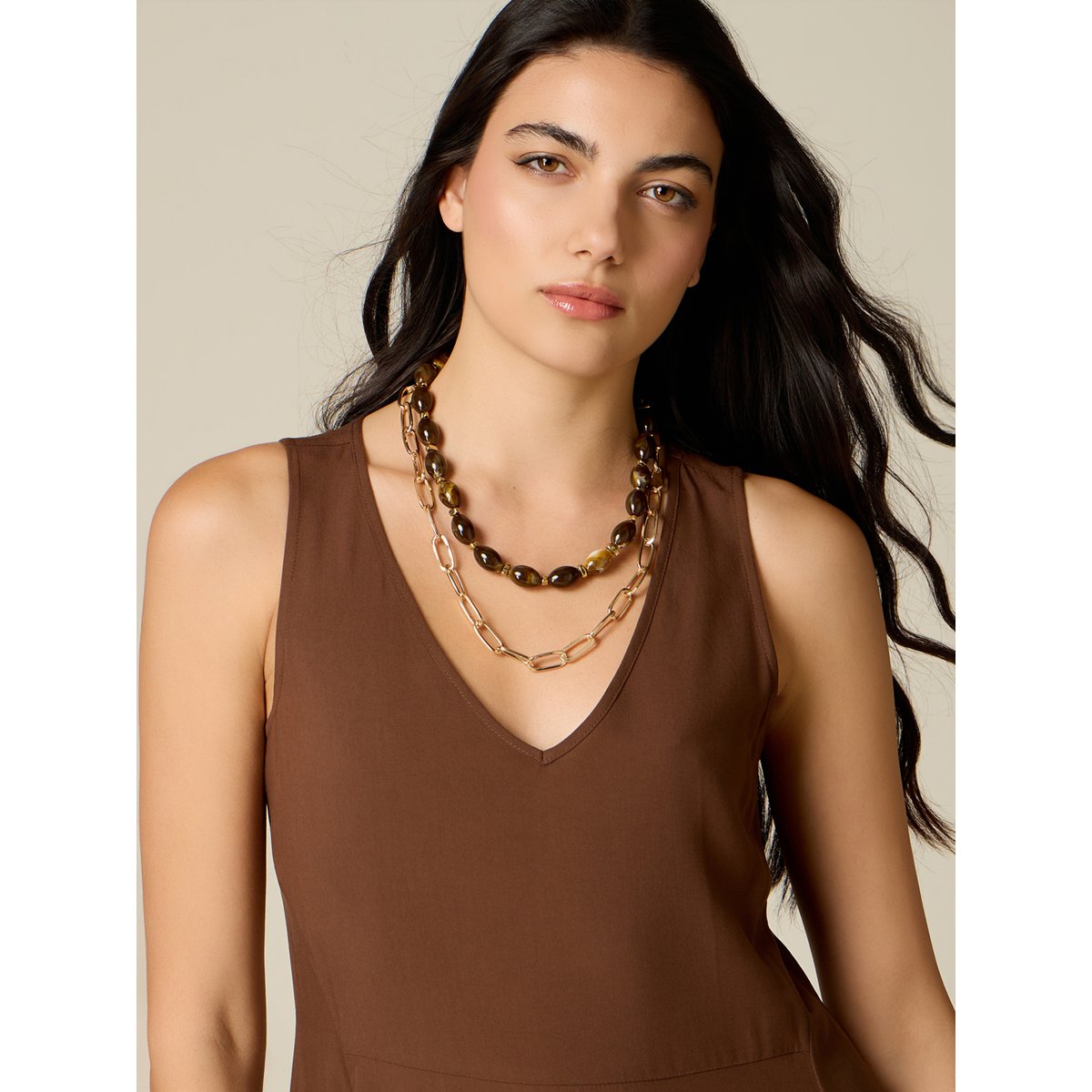 Robe longue en viscose marron, OLTRE