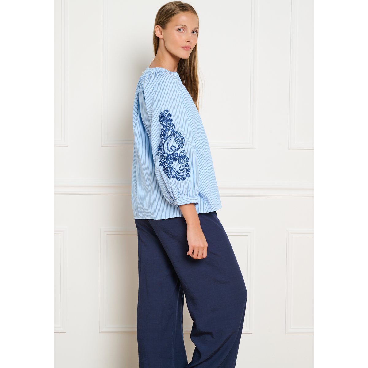 Blouse brodée rayée bleu pastel, LOLALIZA