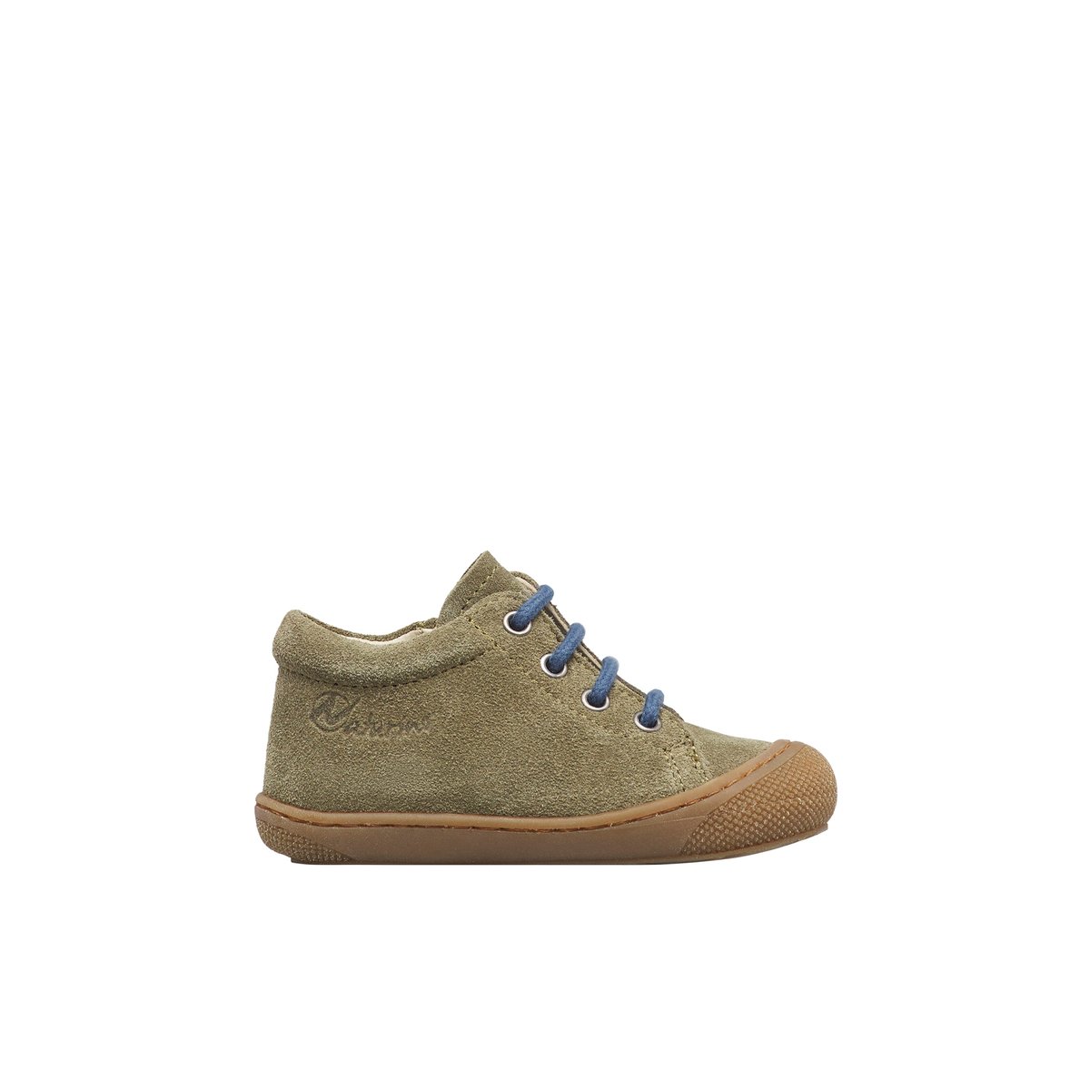 Chaussures premiers pas en suède avec fermeture éclair COCOON ZIP kaki-bleu, NATURINO