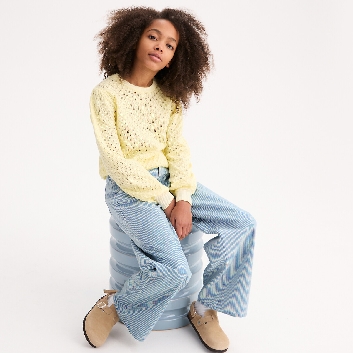 Pull in maglia traforata, collo rotondo a righe 90005485, LA REDOUTE COLLECTIONS