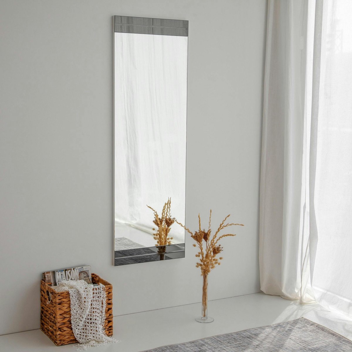 Miroir mural vertical - bandeau verre fumé CODY blanc, PIER IMPORT