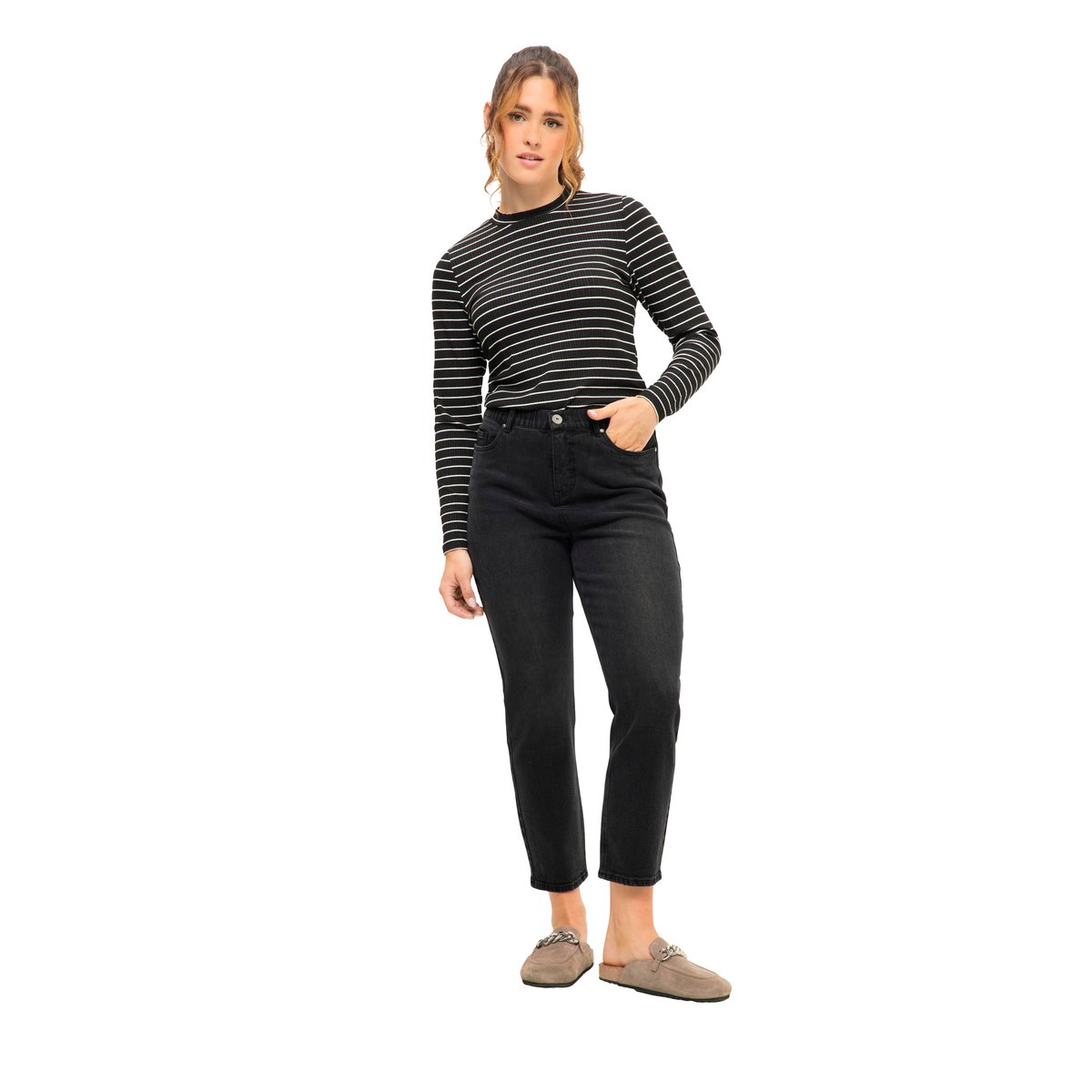 Jean Mom à taille élastique. Coupe jambes noir, STUDIO UNTOLD