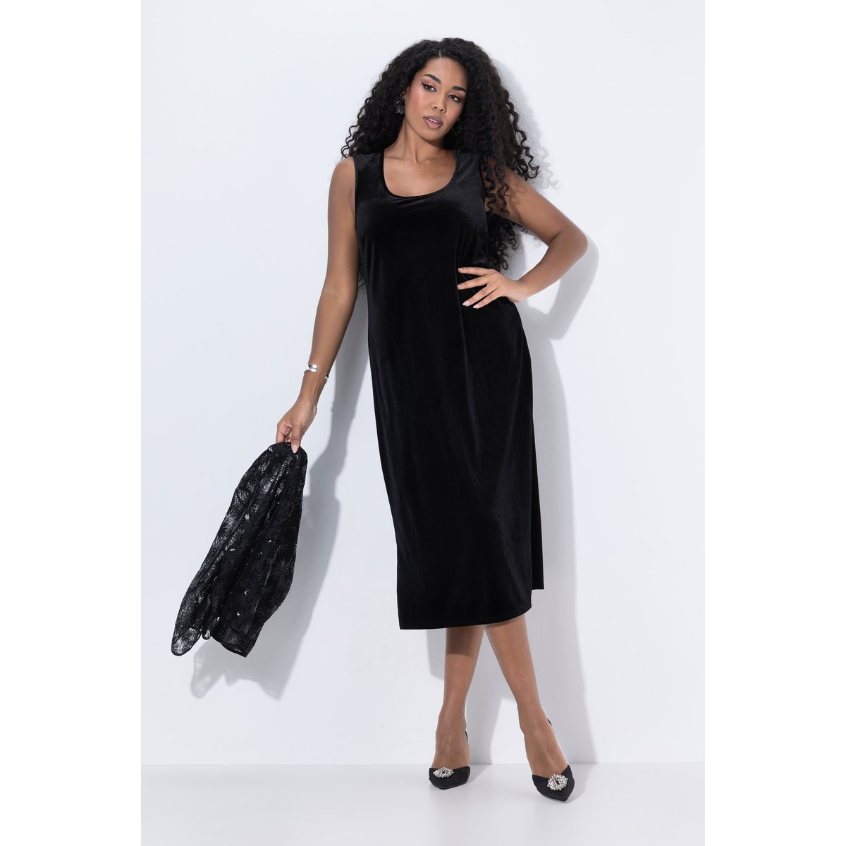 Robe de cocktail à paillettes, longueur midi noir, ULLA POPKEN