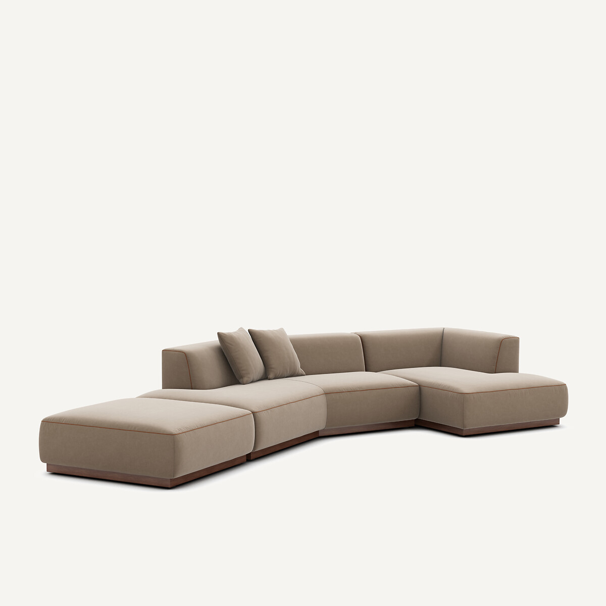 Canapé d'angle droit ouvert avec repose-pieds en velours, JACOPO beige cendré, AM.PM