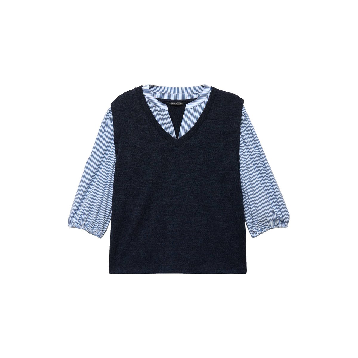 T-shirt 2 en 1 col tunisien manches 3/4 bleu marine, BREAL