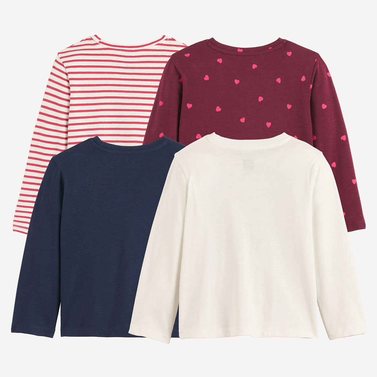 Lot de 4 T-shirts à manches longues bordeaux + rayé + blanc + marine, LA REDOUTE COLLECTIONS