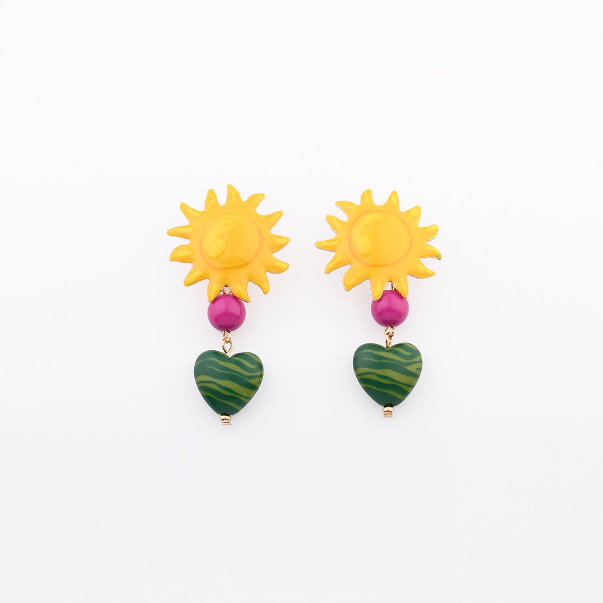 Boucles d'oreilles soleil pendentif cœur multicolore, BALABOOSTE