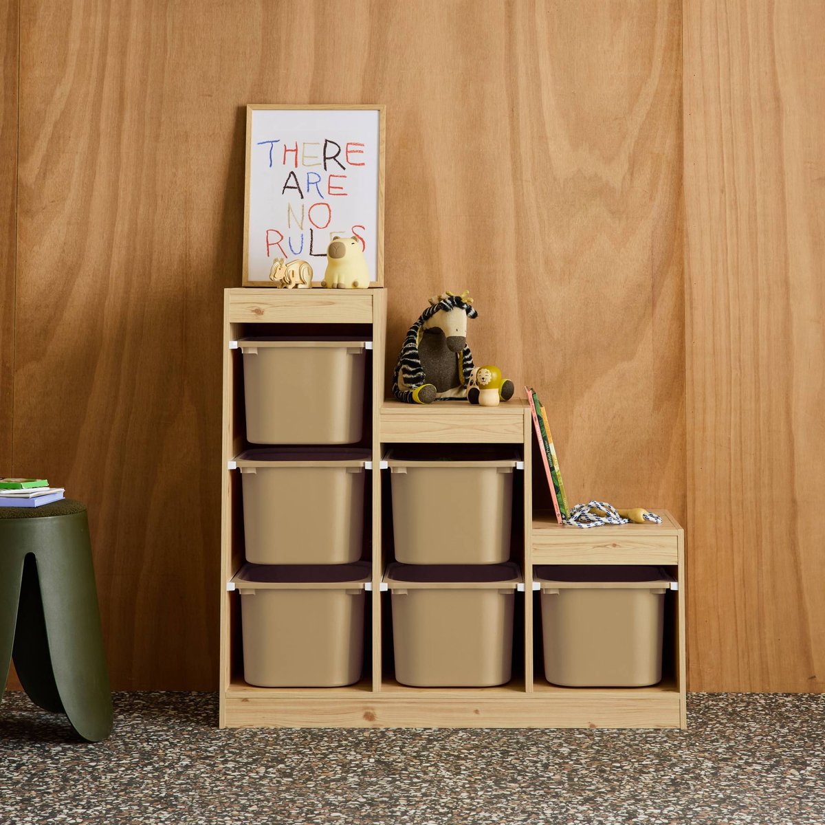Meuble de rangement enfant escalier 6 bacs de rangement SORA beige, SWEEEK
