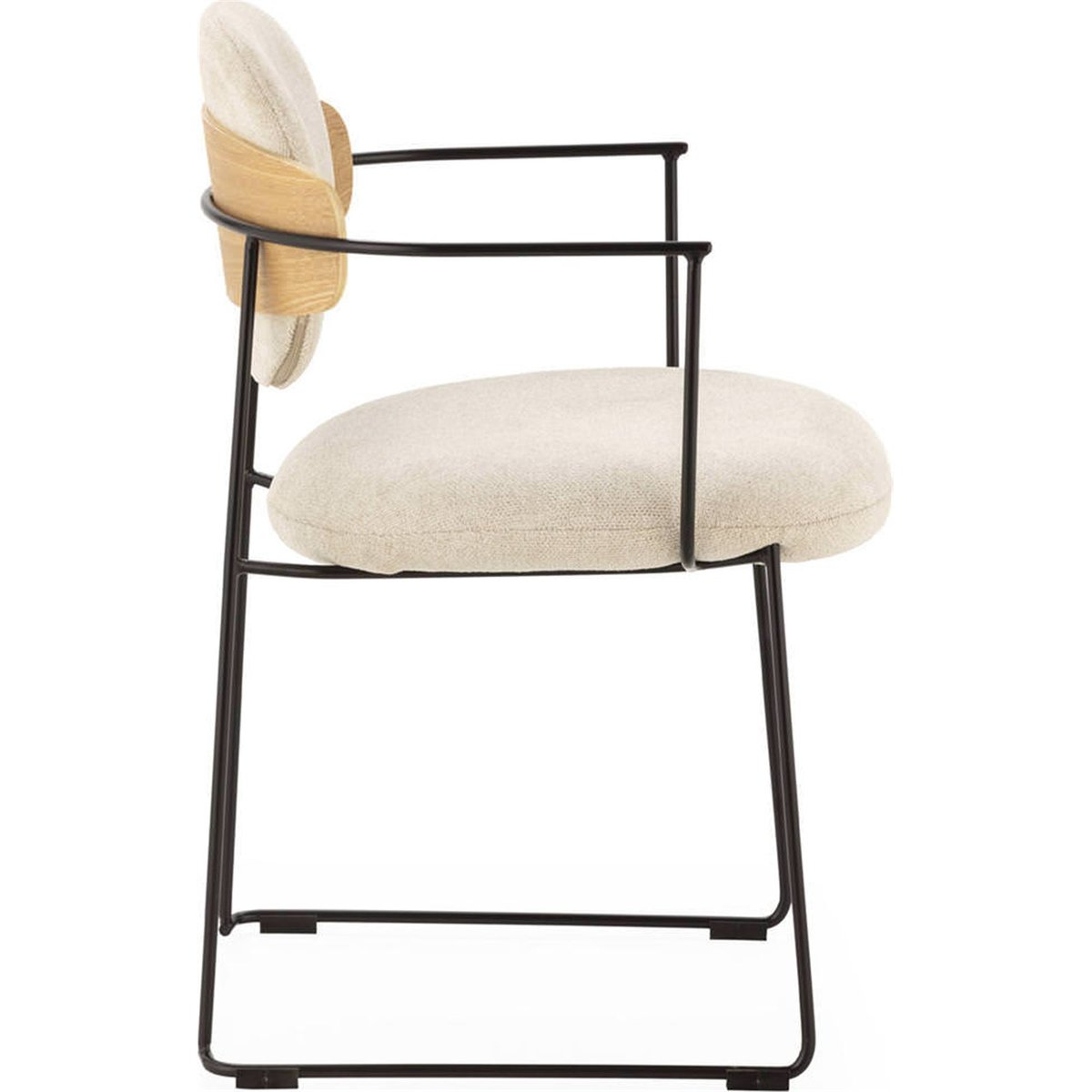 Chaise contemporaine en tissu et métal noir, naturel et blanc, RECOLLECTION