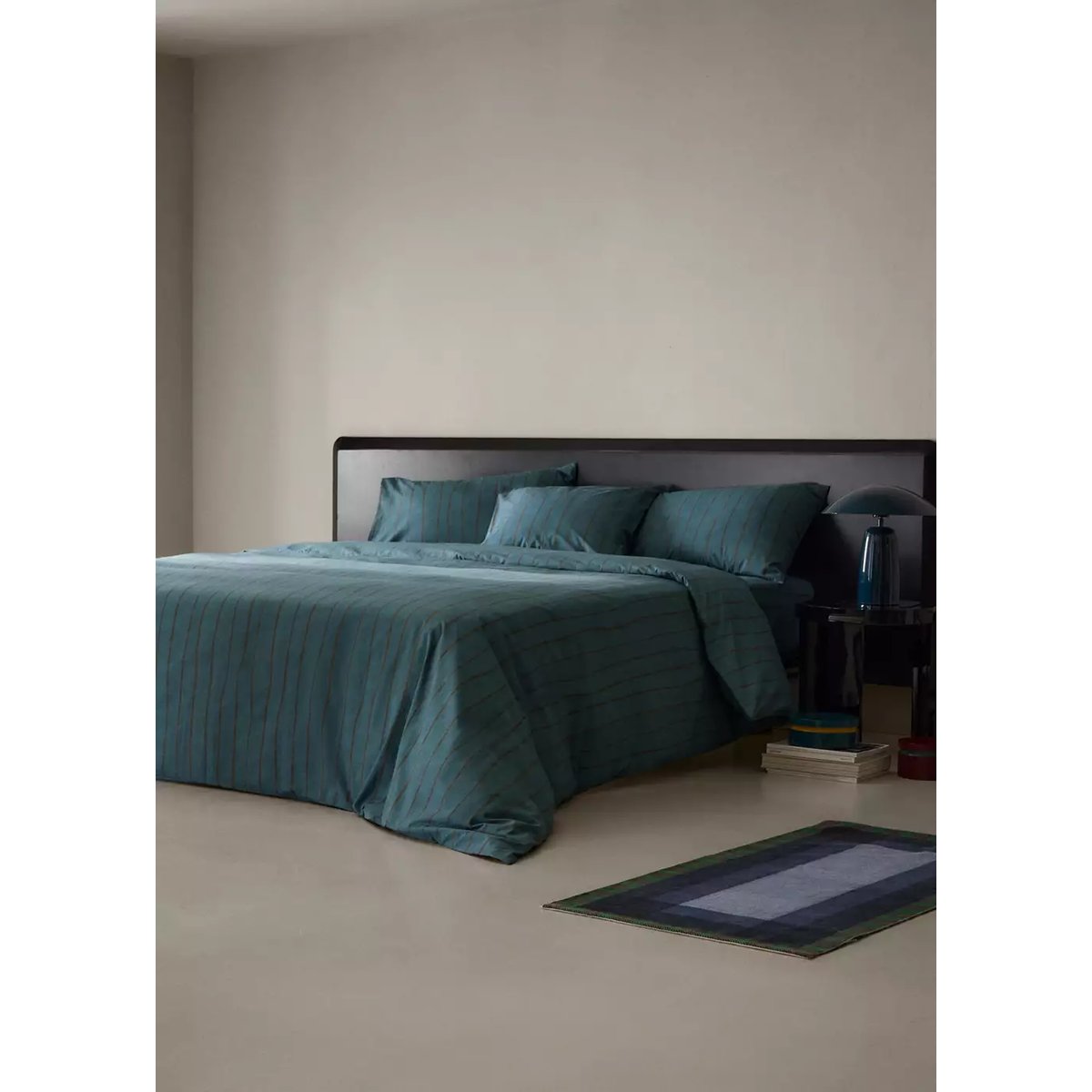 Housse de couette 100 % coton rayures Lit 180/200 cm bleu pétrole, MANGO HOME