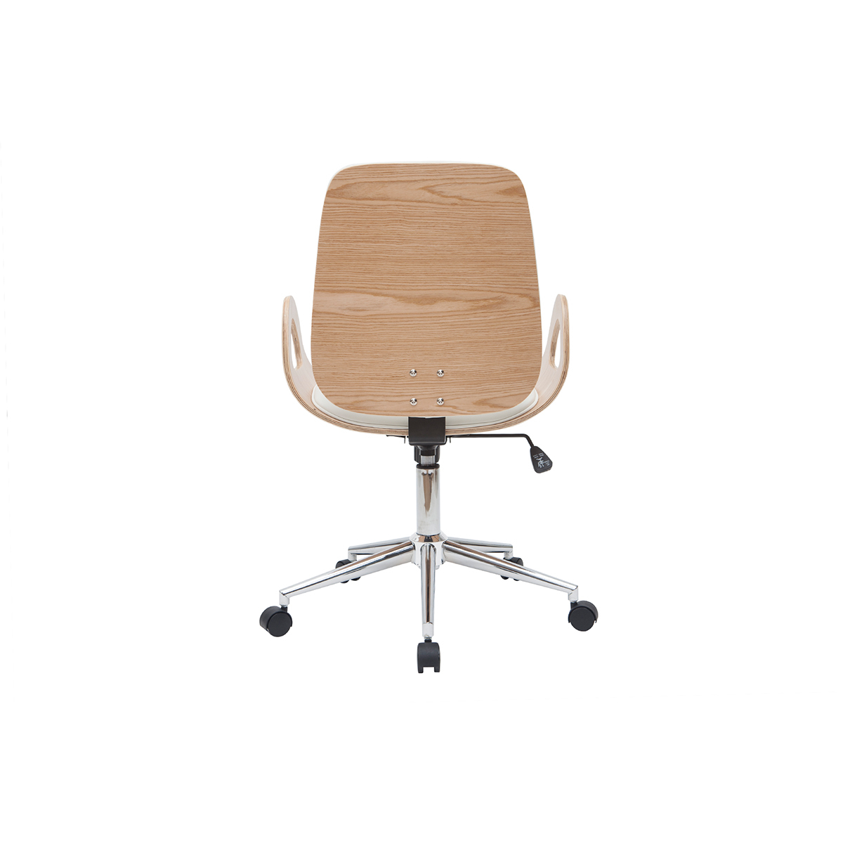 Chaise de bureau à roulettes design blanc, bois clair et acier chromé GLORY blanc, MILIBOO