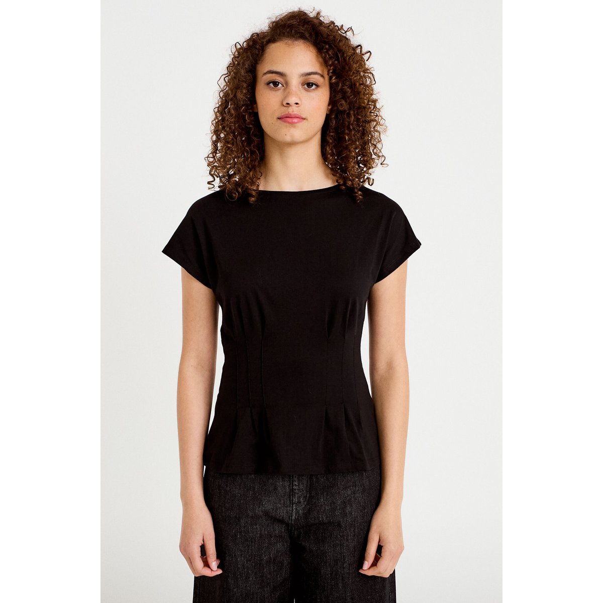 T-shirt cintré col rond manches courtes noir, CACHE CACHE